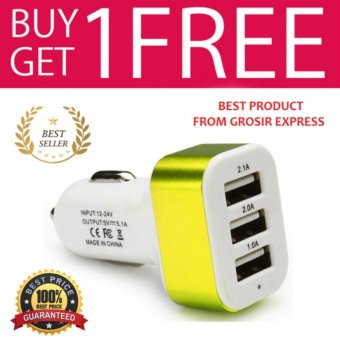 Car Charger 5.1A 3 Port Charger Mobil - Hijau + Buy 1 Get 1 Free