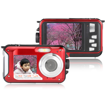 Amkov ganda tampilan LCD 2.7 inci layar utama HD 24 megapiksel 16 x Digital meningkat 1080P 30FPS anti goyang selfie potret diri kamera digital camcorder (Merah)