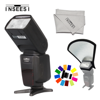 INSEESI IN-586EX II Professional Speedlite TTL Camera Flash with High Speed Sync + 12 pcs Color Gel Filters + INSEESI Lens Cloth + Flash Diffuser Reflector for Canon and Nikon Digital SLR Cameras