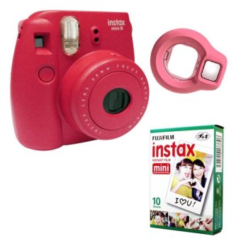 Fujifilm Instax Mini 8 kamera instan (Frambos) + Fuji putih instan tepi 10 film + dekat lensa