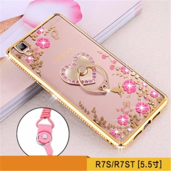 Flora Diamond Ring Holder Stand Silicon Case for Oppo R7S Flower Bling Soft TPU Clear Phone Back Cover - intl