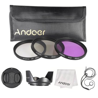 Andoer 49 mm saring kit (UV/CPL/FLD)/nilon membawa kantong/Cap/tutup lensa pemegang // kain pembersih lensa kap lensa