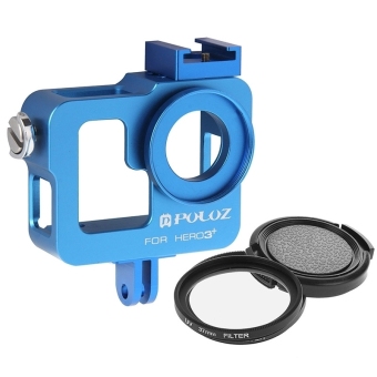 PULUZ Housing Shell CNC Aluminum Alloy Protective Cage with 37mm UV Lens Filter & Lens Cap for GoPro HERO3+ /3(Blue)