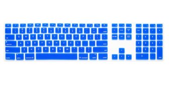 HRH Full Size Keyboard Cover Skin Protector For Apple Keyboard with Numeric Keypad Wired USB for IMac G6 Desktop PC Wired Keyboard (Blue)