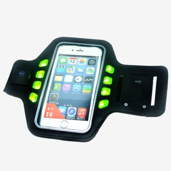 Sport Gym Running Armband with LED for Smartphone 4.7 Inch - Hitam-Hijau