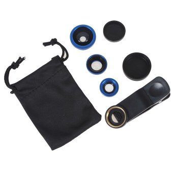 Fish Eye 3 in 1 Universal 3 Lensa Fisheye for Smartphone Wide Macro Clip Lens with Pouch