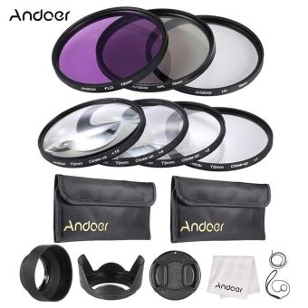 Andoer 72mm UV + CPL + FLD + Close-up(+1+2+4+10) Lens Filter Kit with Carry Pouch + Lens Cap + Lens Cap Holder + Tulip & Rubber Lens Hoods + Lens Cleaning Cloth - intl