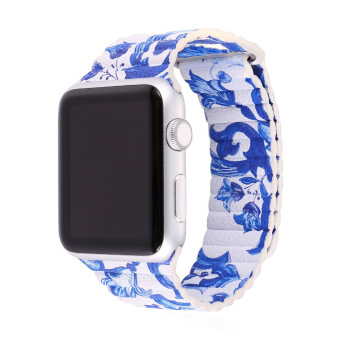 Bandmax Chinoiserie Apple Watch Band 42mm Sport with Flexible Magnet Lock Porcelain Design Leather Replacement Strap for Apple Watch/iWatch Edition (Blue) - intl