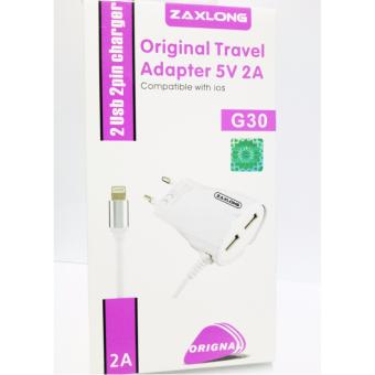 Charger Original Travel Adapter 5V 2A iPhone 5/5C/5S /6/6plus + Cable Data 2USB - Putih