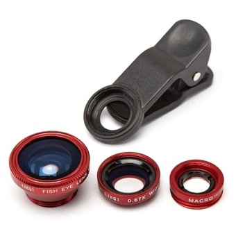 OEM Cyber Universal 3 in1 Fisheye Wide Angle Macro Camera Lens Kit Clip On for Mobile Cell Phone (Red)