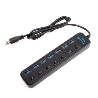 BUYINCOINS High Speed Adapter 7 Port USB 3.0 Power Hub with ON/OFF Switch Black Laptop PC (Black)