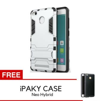 ProCase Kickstand Hybrid Armor Iron Man PC+TPU Back Cover Case for Xiaomi Redmi 3s / 3 Pro - Silver + Gratis iPaky Case