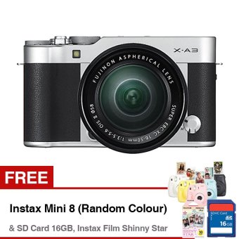 Fujifilm X-A3 Mirrorless Camera with XC 16-50mm Lens - 24.2MP - Compatible with Fujifilm App - Wifi - Hitam + Gratis SD Card 16GB + Gratis Instax Mini 8 (Random Color) + Gratis Instax Film Shinny Star