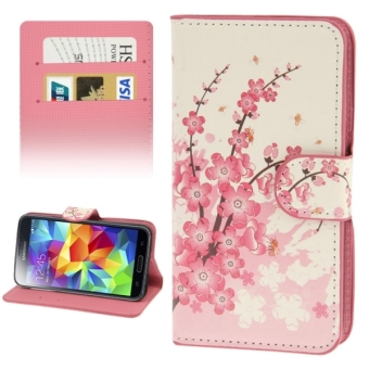 SUNSKY Cherry Blossom Pattern Leather Case with Credit Card Slots and Holder for Samsung Galaxy S5 / G900 (Multicolor)