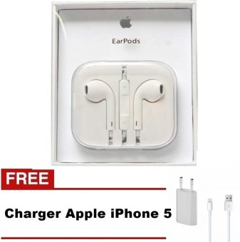 Apple Headset iPhone 5/5c/5s - Putih + Gratis Charger Apple iPhone 5 - Putih