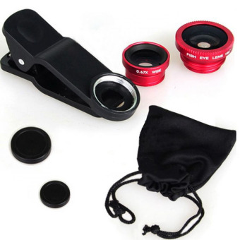 Fish Eye 3in1 Lens For Universal Smartphone Fisheye-Wide-Macro - Merah