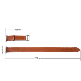 SUNSKY Double Circle Style Metal Buckle Cowhide Leather Watchband with Connector for Apple Watch 42mm (Brown)