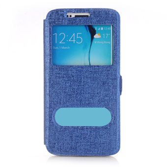 Protective PU Leather Double View Windows Flip Case Cover with Stand Function and Invisible Magnetic Locker for Samsung Galaxy S6 Edge Plus Royal Blue - intl