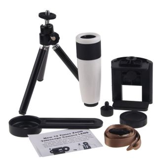 Universal 12X Zoom Telescope Camera Lens Mini Tripod Clip Kit for Mobile PhoneWhite - Intl