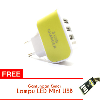 MiiBox Travel Charger MicroUSB LED 3 Ports USB AC Wall Charger Adapter 3.1A + USB LAMPU LED MINI (Hijau)