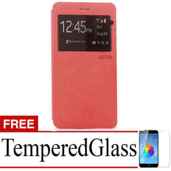 Ume Flip Cover for Oppo R7 Lite- Merah + Gratis Tempered Glass