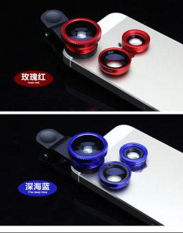 BIGCAT mobile phone lens three-in-one universal self-timer artifact wide-angle macro fisheye external camera -red - intl.