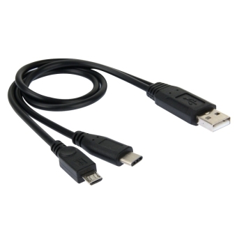 SUNSKY 38 cm High Speed USB 2.0 Male to Micro USB Male + USB 3.0 Type-C Male Data Sync Cable Adapter (Black)