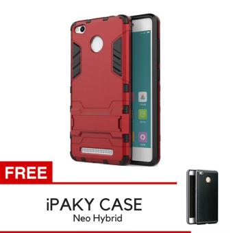ProCase Kickstand Hybrid Armor Iron Man PC+TPU Back Cover Case for Xiaomi Redmi 3s / 3 Pro - Red + Gratis iPaky Case