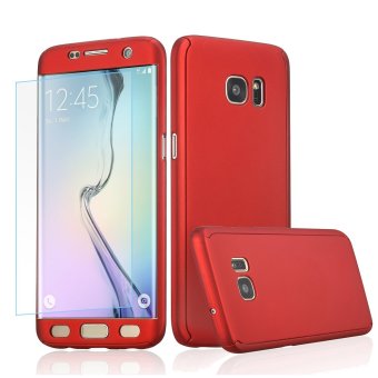 360 Full Body Coverage Protection Hard Slim Ultra-thin Hybrid Case Cover with Tempered Glass Screen Protector for Samsung Galaxy S6 (Red) - intl