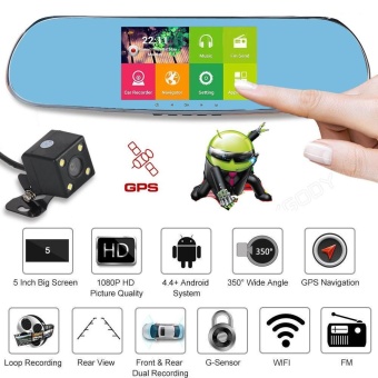 Quad Core 5'' Android 4.0 Car Rearview Mirror GPS 1080P DVR +Wifi +Backup Camera - intl
