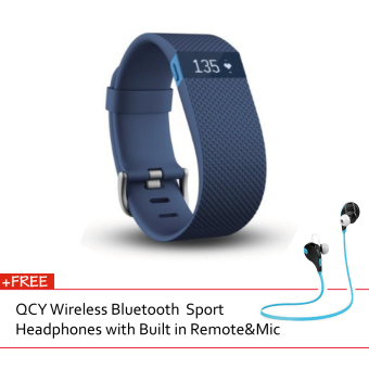 Fitbit Charge HR Wireless Activity + Sleep Wristband Large Blue(FREE QCY wireless bluetooth headphones Blue)