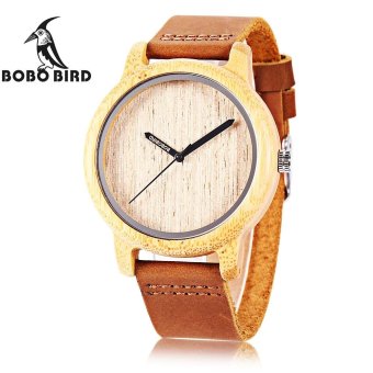 S&L BOBO BIRD A22 Unisex Wooden Quartz Watch Concise Style Genuine Leather Band Japan Movt Wristwatch (Brown) - intl