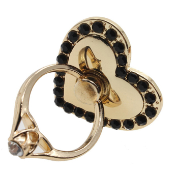 Phoenix B2C Lady Crystal Metal Love Heart Finger Ring Grip Holder Support for iPhone Cellphone Gold Black