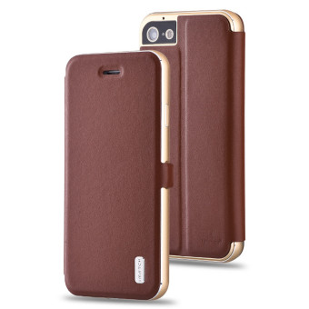 DAYJOY Luxury Premium Aluminum Metal Shockproof Bumper Frame Case + Flip Real Genuine Cow Leather Front Back Cover for Apple IPhone 7(BROWN) - intl