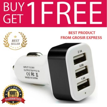 Car Charger 5.1A 3 Port Charger Mobil - Hitam + Buy 1 Get 1 Free