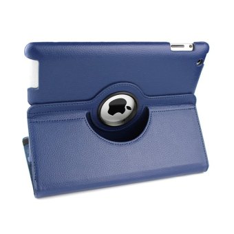 Apple Rail Rotation PU Leather Folding Stand Flip Case Cover Skin Protector for Apple iPad 2 3 4 - Navy