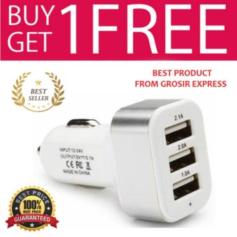 Car Charger 5.1A 3 Port Charger Mobil - Silver + Buy 1 Get 1 Free
