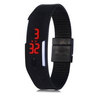 S&L LED Watch Date Red Digital Rubber Wristband Rectangle Dial (Black) - intl