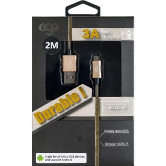 EGO MicroUSB Cable 3A 20AWG TOUGH & DURABLE Sync/Charge 2M-GOLD
