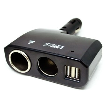 Car Charger Cigarette Lighter Splitter 2 Socket with 2 USB 5V 2.1A - Hitam