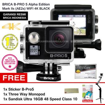 BRICA B-Pro5 Alpha Edition 4K Mark IIs (AE2s) BLACK + Sticker B-Pro + Sandisk Ultra 16Gb Speed48 Class10 + Three Way Monopod