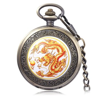 S&L PC39 Retro Mechanical Hand Wind Pocket Watch Hollow-out Dial Exquisite Pattern Necklace Wristwatch (White) - intl