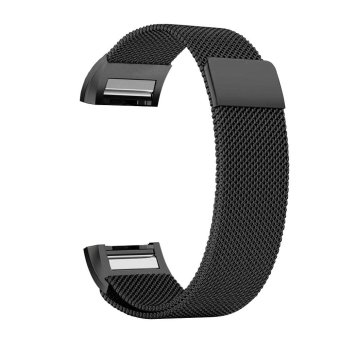 Blusky Milanese Loop Stainless Steel Metal Bracelet Strap with Unique Magnet Lock For Fitbit Charge 2 HR Fitness Tracker, Black - intl