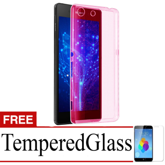 Case Ultrathin Soft Case for Sony Xperia M5 - Merah Clear + Gratis Tempered Glass