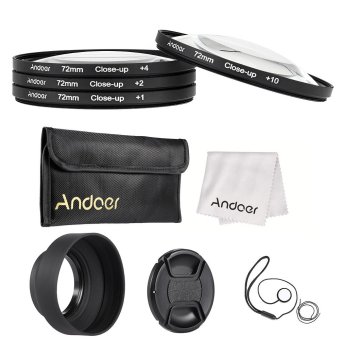 Andoer 72mm Close-up Macro Lens Filter Set(+ 1 +2 +4 +10) with Lens Accessories