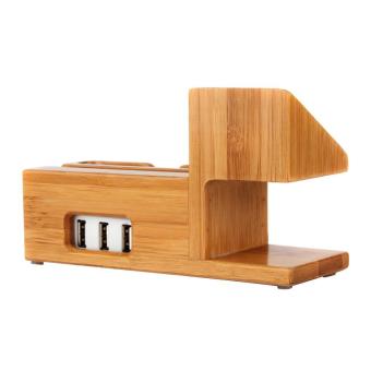 Bamboo Multi Device Phone Watch Charging Stand Dock Holder Station with 3 USB Port for Apple Watch iPhone 7 7s 6 6s Plus 5 5s - intl