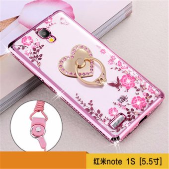 Flora Diamond Ring Holder Stand Silicon Case for Xiaomi Redmi Note Flower Bling Soft TPU Clear Phone Back Cover - intl
