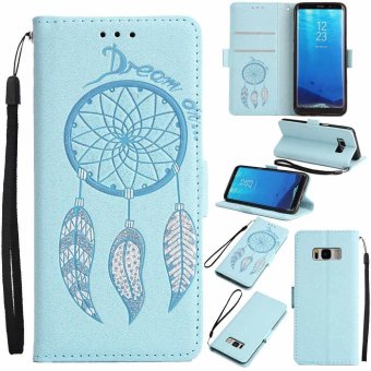 Premium Embossed Wind Chimes PU Leather Wallet Folio Flip Cases with Detachable Wrist Strap Card Slots Kickstand Function Cover Case for Samsung Galaxy S8 - intl