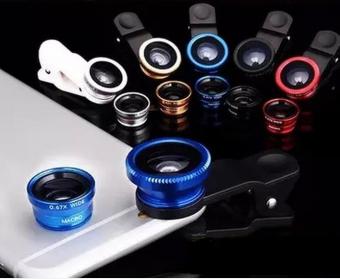 BIGCAT mobile phone lens three-in-one universal self-timer artifact wide-angle macro fisheye external camera -blue - intl.