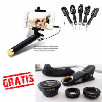 Lucky - Tongsis Monopod - Random + Fish Eye Clip Lens 3 in 1. >>>>